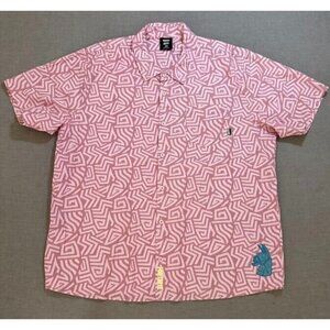 Fortnite x Heff Shirt Adult 2XL Pink Short Sleeve Button Up Casual Mens.